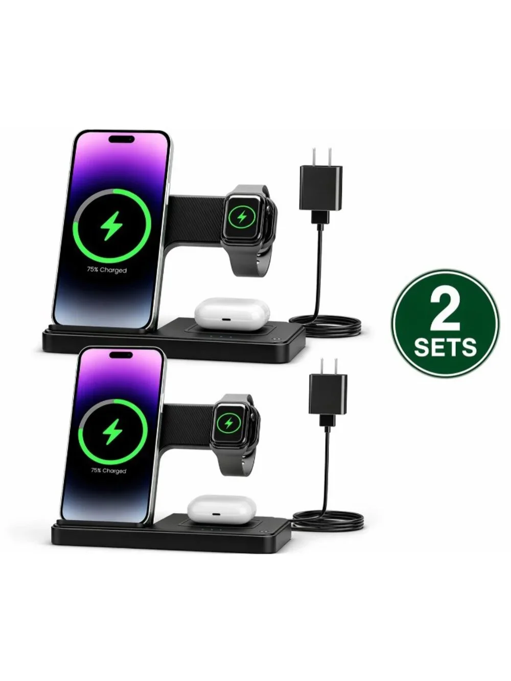 Wireless Charger iPhone Charging Station: 3 in 1 Charger Stand Multiple Devices